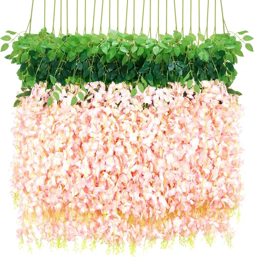 Miniatura 15 de BLEUM CADE 36 Piezas Flores Colgantes de Glicina Falsa Rosa Profundo, 3.6 Pies/Pieza Guirnalda de Glicina Artificial, Flores Colgantes para Boda