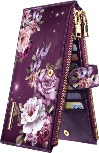 Miniatura 33 de Billetera de mujer con bloqueo RFID de gran capacidad, organizador multitarjetas, billetera plegable para mujer con bolsillo con cremallera