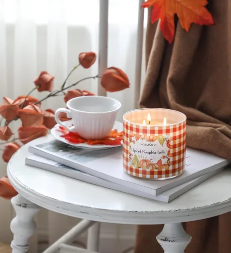 Miniatura 5 de Vela con leche de calabaza especiada, vela perfumada de otoño, vela grande de 3 mechas, 14 onzas