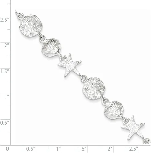 Miniatura 2 de Pulsera de plata de ley con conchas marinas, estrella de mar y dólar de arena, 7.0in, pinza de langosta