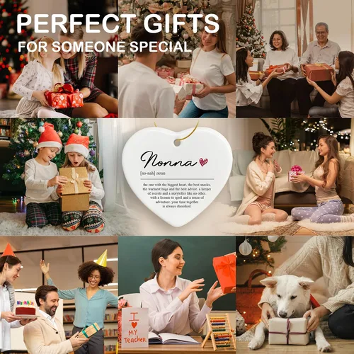 Miniatura 6 de Regalos para Nonna Adornos de Cerámica, Adorno Colgante de Corazón con Definición de Nonna para Decoración de Árbol de Navidad o Coche, Regalos