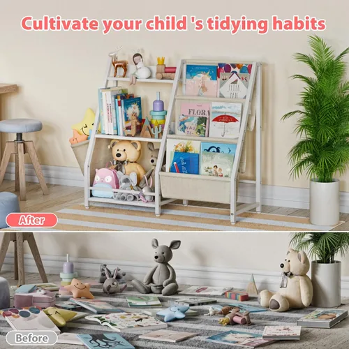Miniatura 7 de LATIBELL Estantería infantil de 3 niveles y almacenamiento de juguetes, estante para libros para niños, estantería Montessori para niños pequeños