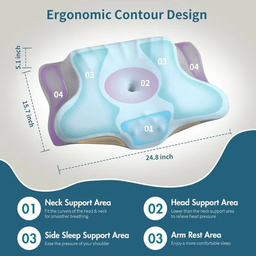 Miniatura 3 de Ylekto Almohada cervical para el cuello para aliviar el dolor, almohadas ergonómicas de espuma viscoelástica para dormir, almohada refrescante