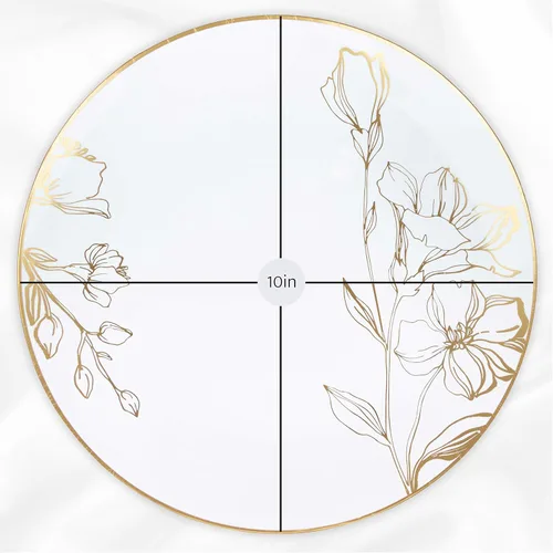 Miniatura 3 de [Platos de 10 pulgadas, 10 unidades] Platos de cena de fiesta de diseño floral de plástico blanco con borde dorado, vajilla desechable elegante