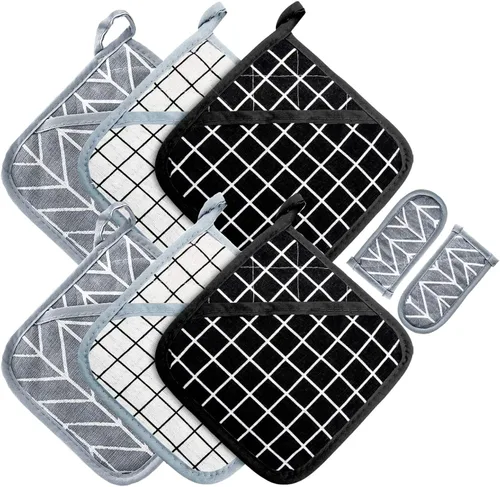 Miniatura 9 de Juego de 6 agarraderas resistentes al calor, juego de 6 soportes para ollas de cocina con 2 soportes para mango caliente, salvamanteles para cocinar
