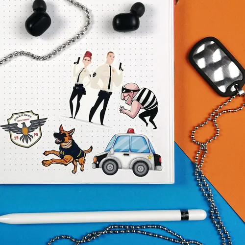 Miniatura 8 de 100 calcomanías con diseños inspirados en la policía, juguetes de policía, calcomanías para laptops y automóviles, decoraciones fiesta y recuerdos