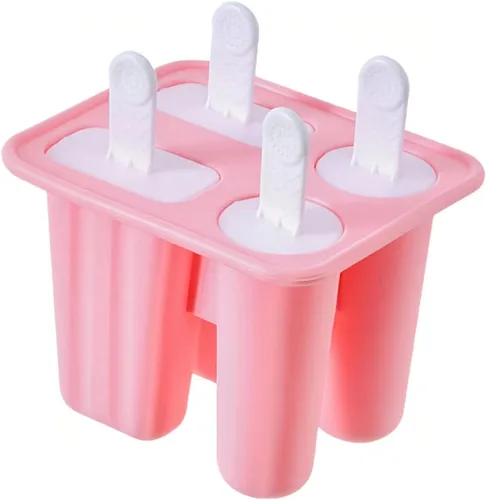 AuraGlor Juego de 4 moldes clásicos para paletas, moldes de silicona para hacer helados, moldes para helados, accesorios de cocina, fácil Rosado