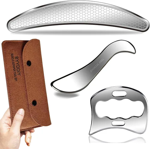 BYYDDIY 3 en 1 304 Juego de herramientas de raspador muscular de acero inoxidable, herramientas de masaje de raspado para terapia física,