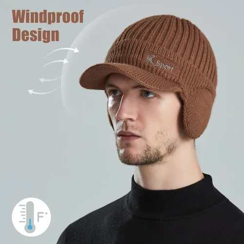 Miniatura 6 de BAVST Gorro de punto para hombre, gorro de invierno para mujer, gorras elásticas para exteriores, con forro polar, calentador de orejas