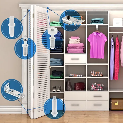 Miniatura 3 de Prime-Line N 7534 Kit de reparación de herrajes para puertas plegables, incluye soportes superior e inferior, pivotes superior e inferior y rueda
