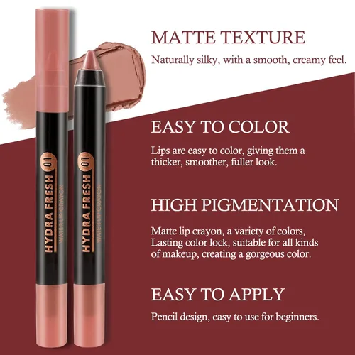 Miniatura 4 de Boobeen Lápiz labial mate de lápiz labial cremoso aterciopelado, cobertura completa, alto pigmento, impermeable, de larga duración, para mujeres