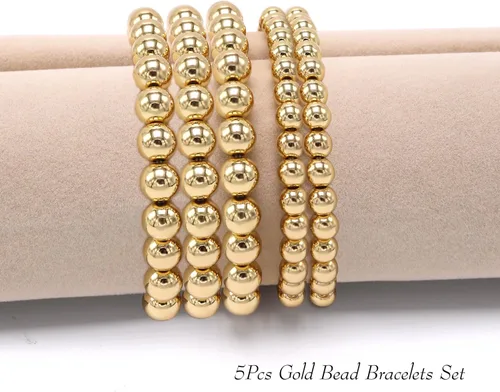 Miniatura 5 de Juego de 5 pulseras de perlas sintéticas para mujer, pulseras elásticas de cuentas para dama de honor, novia, joyería de fiesta