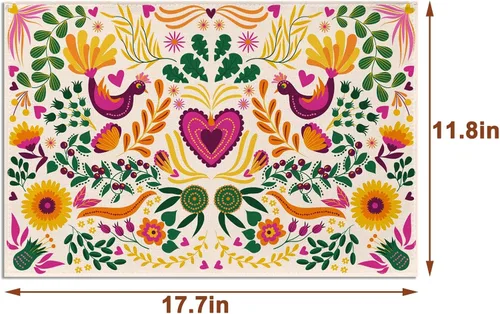 Miniatura 3 de Sunwer Juego de 4 manteles individuales de fiesta mexicana, diseño floral de Cinco de Mayo, decoración de fiesta del Día de los Muertos, decoración
