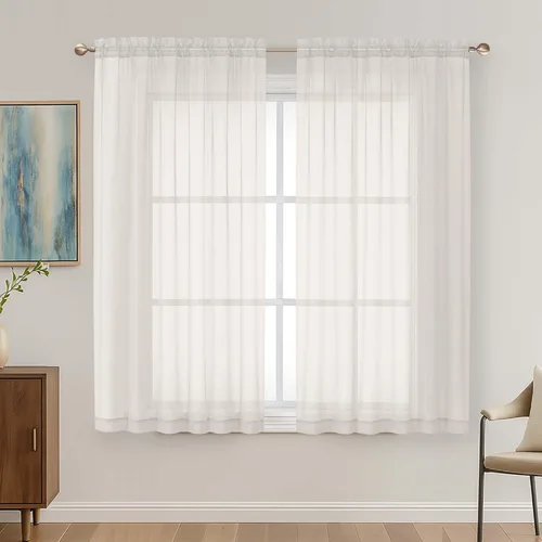 Miniatura 80 de OVZME - Cortinas traslúcidas blancas de 45 pulgadas de largo, 2 paneles, cortinas de gasa con bolsillo para barra para ventanas pequeñas, cada una