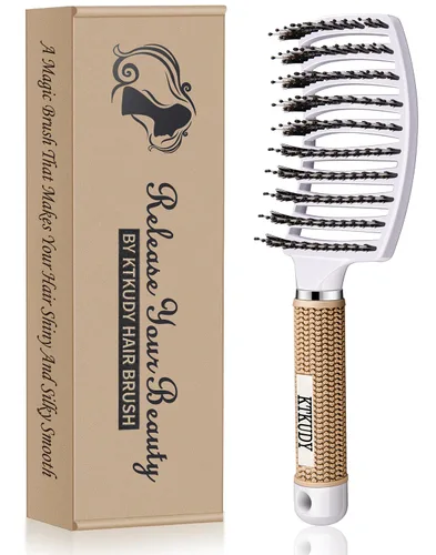 Miniatura 9 de KTKUDY Cepillo desenredante para el cabello, diseño de cerdas de jabalí y sin enredos para niños, mujeres y hombres, perfecto para cabello húmedo
