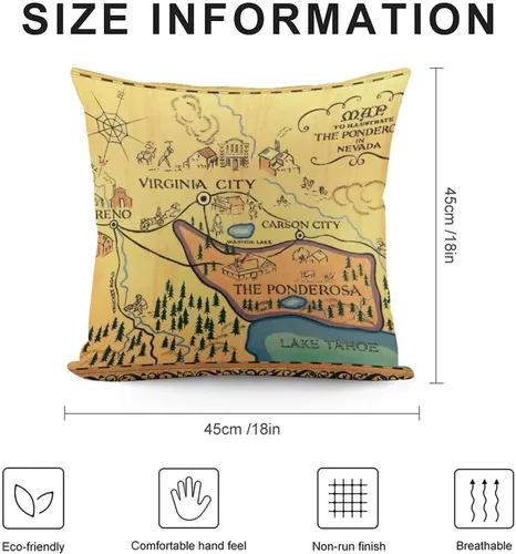 Miniatura 2 de Funda de almohada con diseño de mapa de la ponderosa de Bonanza, acogedora funda de almohada cuadrada, decoración del hogar para cama, sofá, sala