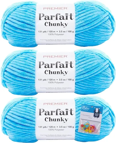 Premier Yarns Parfait - Ovillo de felpilla grueso, 3.5 onzas, 6 unidades, peso súper voluminoso, paquete de 3 unidades con marcadores de puntada
