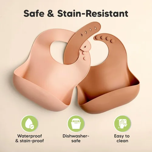 Miniatura 6 de KeaBabies Paquete de 2 baberos de silicona para bebés, niñas y niños, baberos resistentes de grado alimenticio para comer, atrapa alimentos grandes