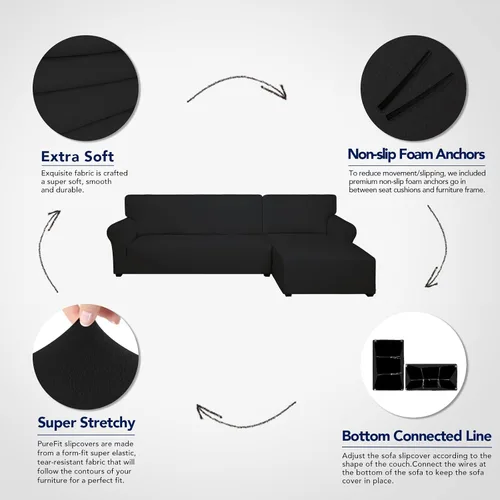 Miniatura 4 de PureFit - Fundas superelásticas para sofá modular en L, 2 fundas de elastano antideslizantes con borde elástico, ideal para niños y mascotas