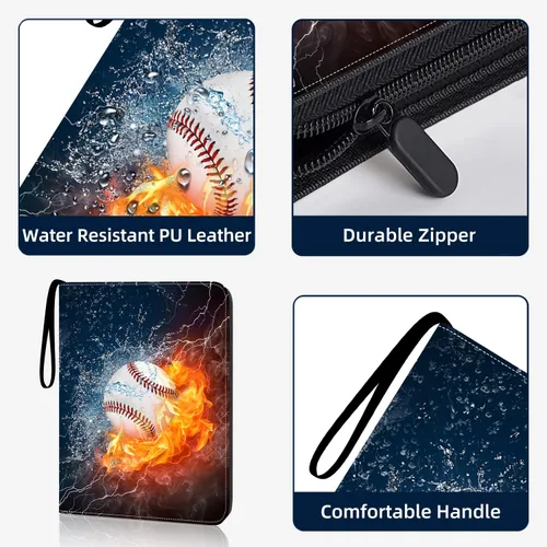 Miniatura 5 de Carpeta de tarjetas de béisbol de 9 bolsillos, capacidad para 900 tarjetas con 50 fundas extraíbles, álbum de tarjetas deportivas y coleccionables