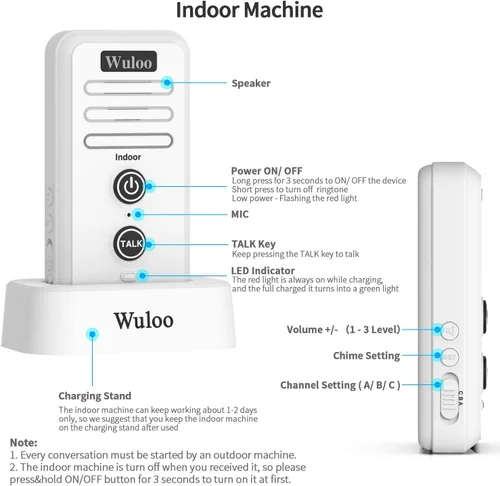 Miniatura 5 de Wuloo Timbre de puerta de intercomunicador inalámbrico para intercomunicador doméstico (1 y 1 blanco)