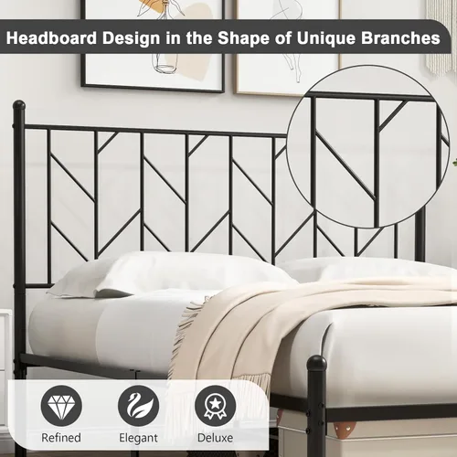 Miniatura 5 de Giantex Base de cama de metal negro con cabecera de estilo victoriano, base de cama de plataforma de 12.5 pulgadas con soporte de 14 listones