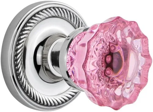 Miniatura 4 de Nostalgic Warehouse 724992 Pomo de puerta de cristal rosa con roseta de cuerda de privacidad en latón pulido, 2.375