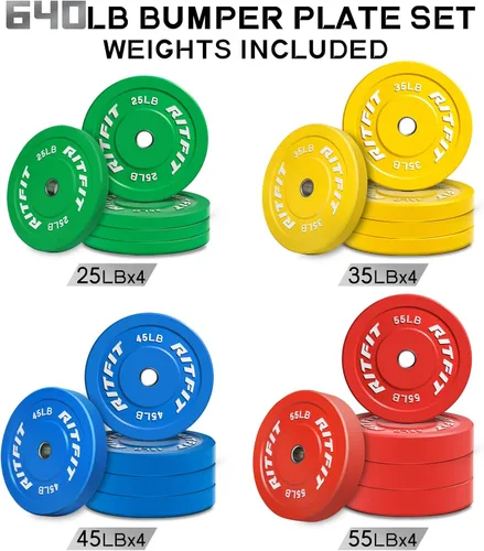 Miniatura 2 de RitFit Color Coded Bumper Plate, Olympic Bumper Plate for Barbell, 2-Inch Bumper Weight Plates With Steel Insert, rubber weight plates for Strength