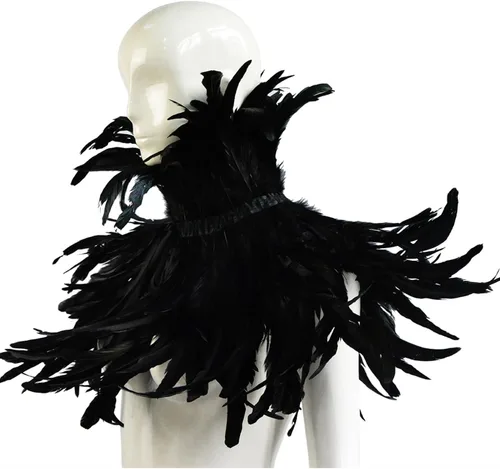 Miniatura 8 de Homelex, chal de pluma natural negro gótico con cuello de gargantilla