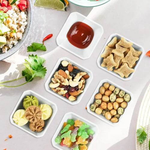 Miniatura 3 de Juego de 6 cuencos cuadrados de 3 onzas, platos de cerámica blanca, mini cuencos para condimentos para salsa de soja, sushi, barbacoa, ketchup