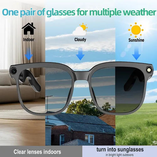 Miniatura 6 de Lentes inteligentes AI con cámara, 8MP HD Bluetooth gafas con reducción de ruido ENC, lentes reemplazables, control de voz, reproducción de música