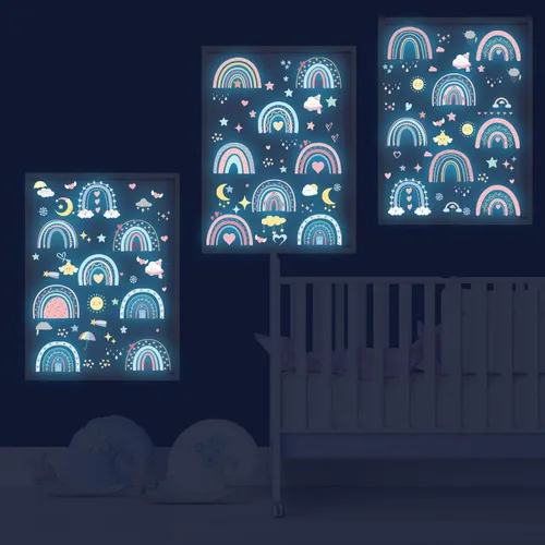 Miniatura 7 de Pegatinas de pared de arcoíris boho que brillan en la oscuridad, pegatinas de pared de arcoíris pequeñas luminosas y coloridas, autoadhesivas