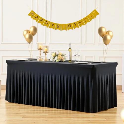 Miniatura 41 de Manteles de mesa de elastano azul bebé de 6 pies para mesas rectangulares, sin arrugas, rectangular, elástico, ajustable de 6 pies con falda