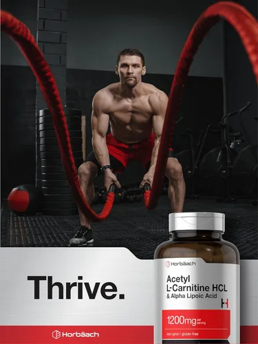 Miniatura 6 de Horbäach Acetil L carnitina HCL y ácido alfa lipoico 1200 mg 120 cápsulas Complejo ALC ALA Suplemento sin OMG y sin gluten