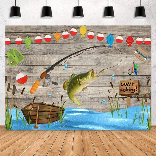 Miniatura 8 de Avezano Telón de fondo de madera rústica de 5 x 3 pies para fiesta de cumpleaños, aliado de pescado, niños, baby shower, fotografía, fondo
