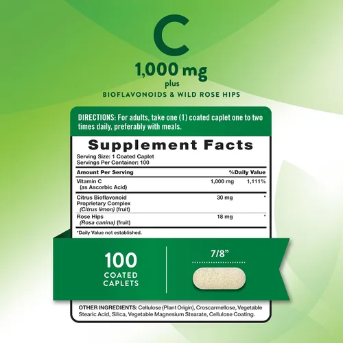 Miniatura 2 de Bioflavonoides de vitamina C y rosa HIPS 1000 mg 100 cápsulas Vegetariano, sin OMG, sin gluten por Nature's Truth