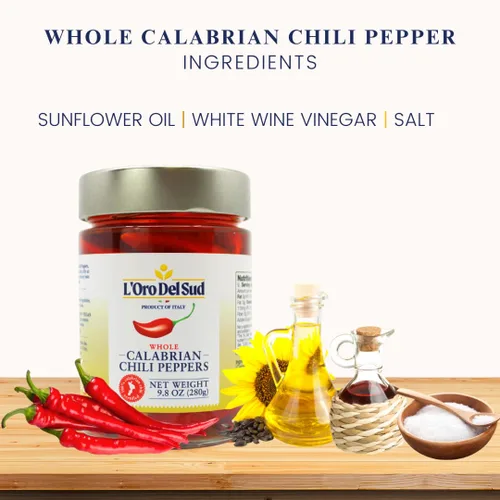 Miniatura 4 de L'Oro Del Sud Pimientos enteros de Calabria certificados auténticos, chiles enteros en aceite, 9.8 oz (280 g), cultivados y envasados en Calabria