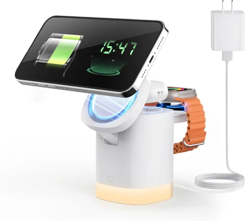 Miniatura 10 de Estación de carga inalámbrica para Apple Mag-Safe: JoyGeek 3 en 1 Soporte de cargador plegable magnético para iPhone 16 15 14 13 12 Pro Max Plus