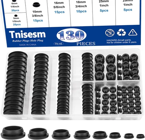 Miniatura 9 de Tnisesm 200 piezas 8 tamaños tapones de agujero de plástico de nailon negro 1/4" 5/16" 3/8" 1/2" 5/8" 3/4" 7/8" 1" agujero redondo de taladro