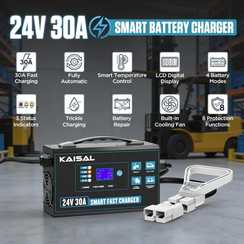 Miniatura 2 de Cargador de batería para carretilla elevadora 24V 30A Cargador de batería inteligente con pantalla digital LCD Cargador de carretilla elevadora