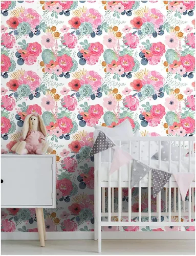 Miniatura 5 de Papel tapiz autoadhesivo para despegar y pegar, diseño de cactus floral, color rosa, azul marino, vinilo autoadhesivo para niñas, mujeres