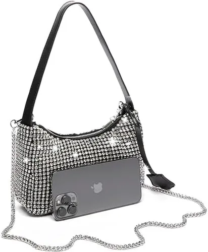 Miniatura 3 de Bolsos de noche para mujer, bolso de noche con diamantes de imitación plateados, brillante para graduación, cóctel, fiesta, boda, compromiso.
