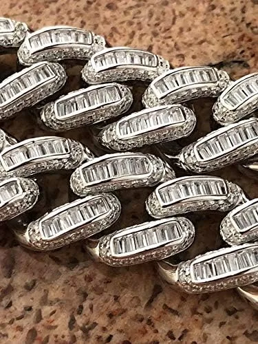 Miniatura 6 de HarlemBling Solid 925 Sterling Silver - Baguette CZ Iced Mens Miami Cuban Link Bracelet - 12mm - Heavy 62 Grams