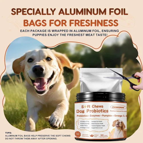 Miniatura 8 de Probióticos para perros, probióticos para perros para la salud digestiva, además de calabaza y aceite de pescado, para intestino y picazón, 120