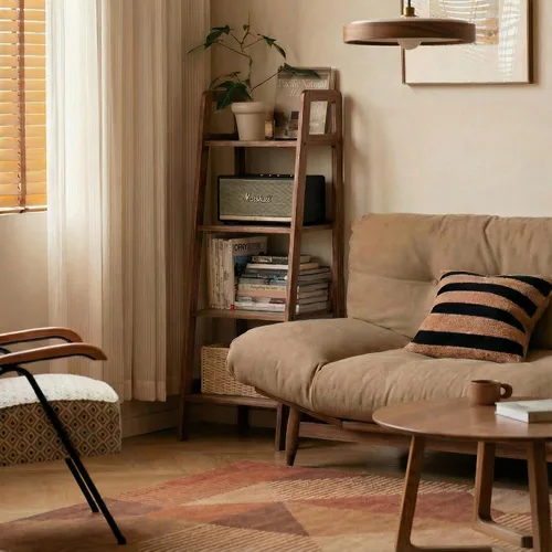 Miniatura 19 de Estante de Escalera 100% Roble Macizo con Gabinete, Mesita de Noche de 32.67" de Alto con Marco Estable para Dormitorio, Pequeña Estantería