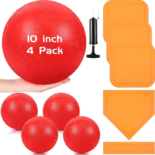 Hiboom Juego de 16 piezas de kickball deportivo que incluye bola de parque infantil de 10 pulgadas, 5 bases de goma, bomba de bola, 10 conos de