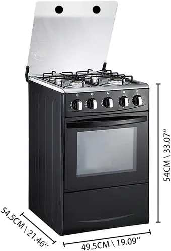 Miniatura 2 de Estufa de gas portátil de 20" - Equipada con 4 quemadores de bobina y horno de acero inoxidable (Negro: encendido automático)