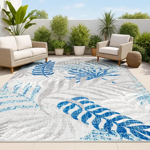 Miniatura 10 de JONATHAN Y Tropics Palm Leaves Indoor Outdoor Runner Rug 2X8 Cream/Dark Blue, Boho for Backyard, Patio, Porch, Easy-Cleaning, High Traffic