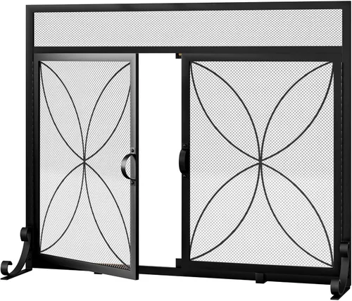 Miniatura 8 de Fire Beauty Pantalla de chimenea con puertas magnéticas, pantalla de metal grande para el hogar, protector de chispas, incendios de horno de metal