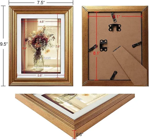 Miniatura 8 de MEBRUDY Paquete de 6 marcos de fotos de 5 x 7 y 6 unidades de 8.5 x 11 pulgadas con paspartú, juego de marcos de fotos dorados para pared o mesa